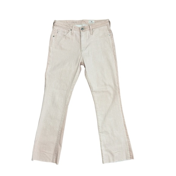 AG ADRIANO GOLDSCHMIED JODI TWIGGY STRIPE SAND WHITE CROPPED DENIM JEANS 26 - Picture 1 of 13